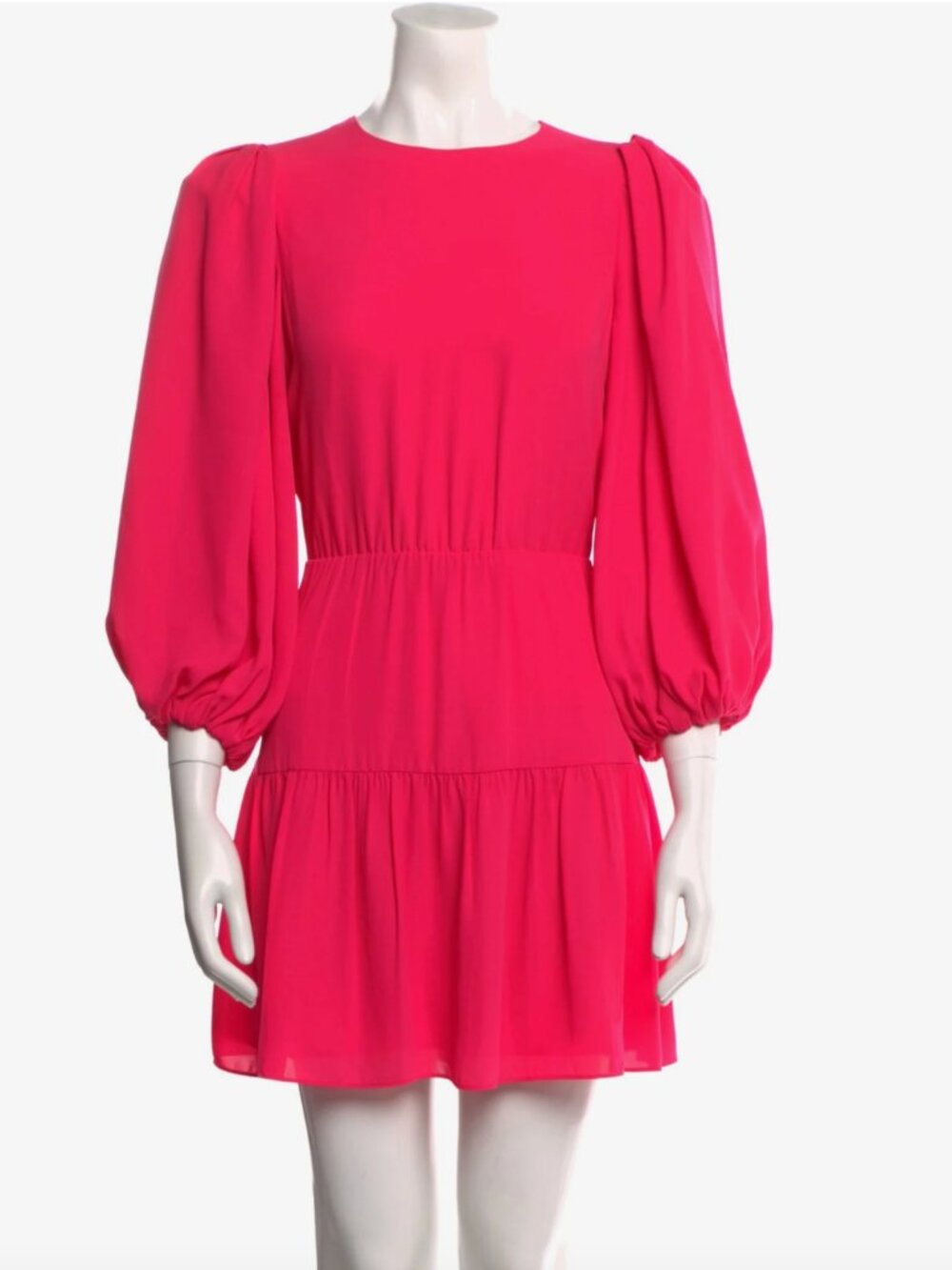 Alice + Olivia Bright Pink Puff-Sleeve Tiered Mini Dress